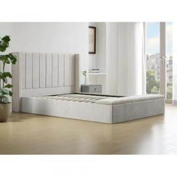 Cama con Arcón y Banco 160x200 cm Tela Beige + Colchón Douino