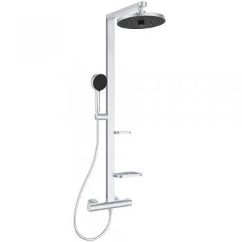 Système de douche Ideal Standard Alu+ avec 2 étagères et thermostat, couleur argent