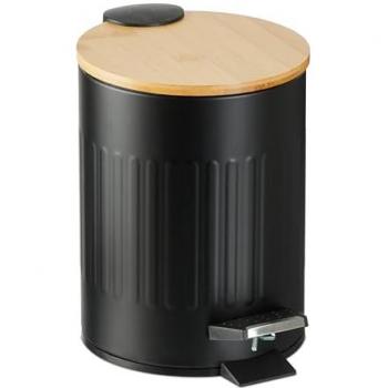 Soft-Close Step Pedal Bin, 3 Litre, Removable Inner, Bathroom Waste, Metal, Bamboo, Black
