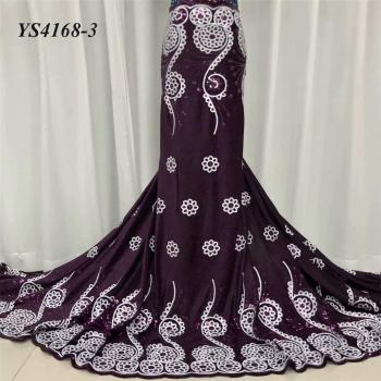 Tissu brodé en dentelle george couleur pêche avec sequins pour robe de soirée 5 mètres
