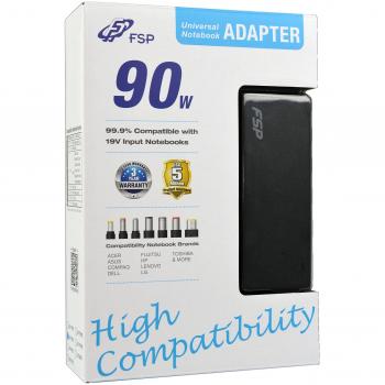 FSP Fortron NB90 CEC – schwarzer Notebook‑Adapter, 100–240 V AC, Produkthaftpflicht bis 5 Millionen USD