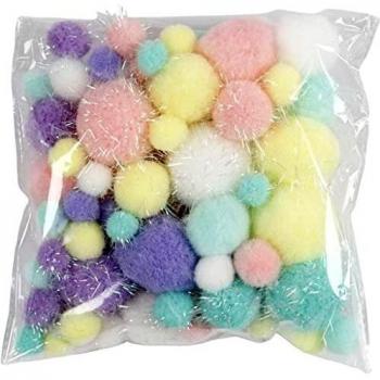Pompons Glitter Pastel 15-40 mm 62 g