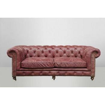 Chesterfield Luxus‑Sofa in Rot – 2,5‑Seater aus hochwertigem Echtleder (Casa Padrino Galata)
