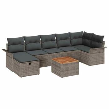 Suite de mobilier extérieur 8 pièces gris rattan poli