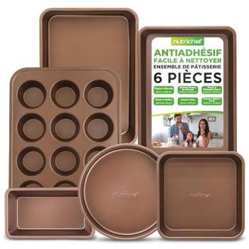 Set de cuisson NutriChef 6 pièces – Acier carbone, plateaux à biscuits, moule à pain