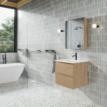 Messina Lavabo Singolo Mobile 60 cm Rovere Chiaro