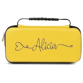 Etui Switch Lite jaune prénom double cœur – édition personnalisée