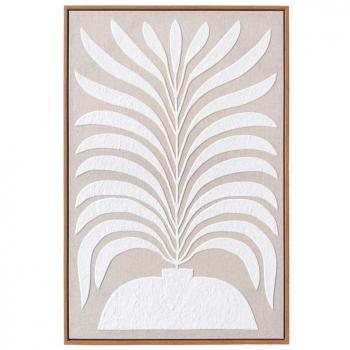 Cuadro en Lienzo de Lino Blanco y Beige con Relieve 93x63cm