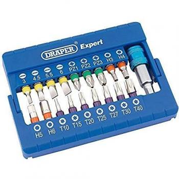 DRAPER 19 PCE COLOURED SCREWDRIVER BIT SET WITH MAGNETIC HOLDER 82402