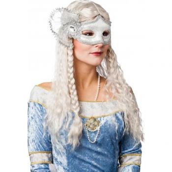 Rokoko Damenmaske in Weiß-Silber mit Spitzenverzierung