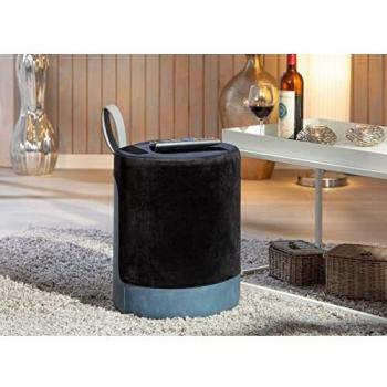 Pouf Pratico Oltre con Maniglia in Ecopelle, 38x32.5x43 cm, Nero/Azzurro