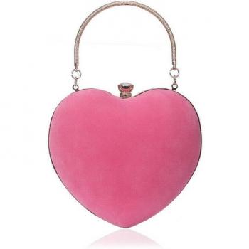 Vintage Suede Heart Clutch Handbag