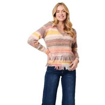 Izabel London Women's Mid‑Crop Tassel Jumper (Striped)