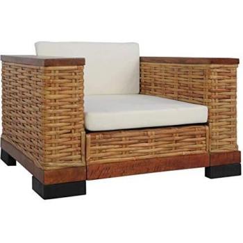 Sessel mit Kissen in braunem Natur-Rattan