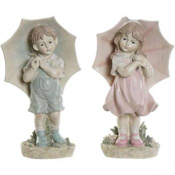 Lot de 2 Figurines Décoratives Enfant Bleu et Rose 28 x 20 x 48,5 cm