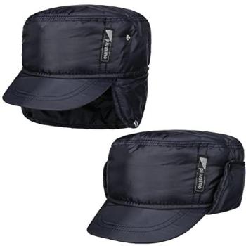 Piumino Military Style Navy Cap with Ear Flaps, Size XL (60‑61 cm)