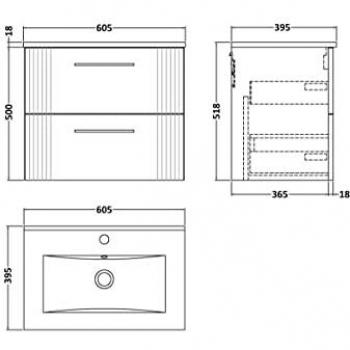 Balterley 600mm Wall Hung Vanity Unit with Ceramic Basin Soft Black