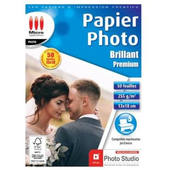 Pack Premium de 50 feuilles papier photo brillant 13 × 18 cm – Micro Application Blanc (version couleur)