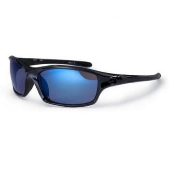 BLOC Sunglasses DAYTONA Shiny Black with Blue Mirror Cat.3 Lenses XB60