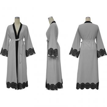 Blusa de Encaje Abaya Kimono para Mujer Talla Grande Gris