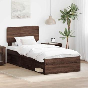 Premium Brown Oak Bed Frame + Headboard – 90 × 190 cm (Solid Pine)