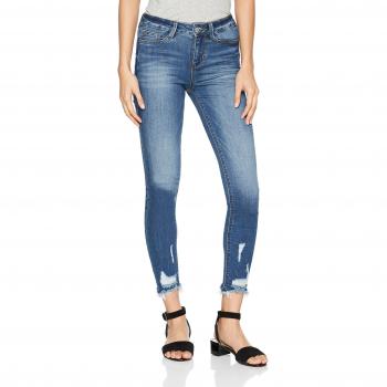 TOM TAILOR Denim Damen Slim Jeans NELA Destroyed Hem, Mid Stone Wash