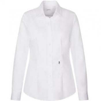 Bügelfreie Twill-Hemdbluse Uni – Langarm, ohne Ausschnitt, Weiß
