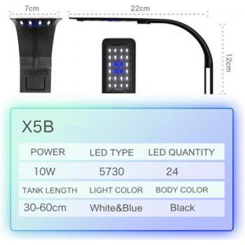 LED Aquarium Light for Plants, Waterproof Clip-on, 5W/10W/15W