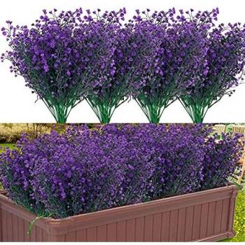 Fake Flowers, 12 Bundles UV Resistant Plastic Plants for Outdoor Grave Decoration, Garden Floral Arrangement and Table Centerpiece