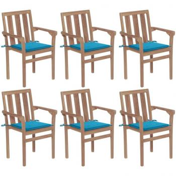 Conjunto de 6 Cadeiras de Jardim em Teca com Almofadões