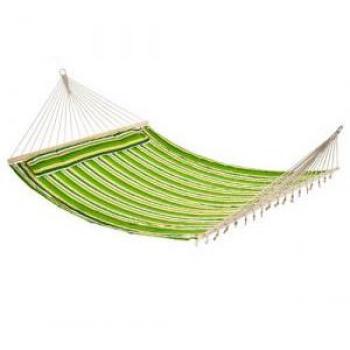 Hamac de camping portable 2 places en coton rayé vert jaune blanc