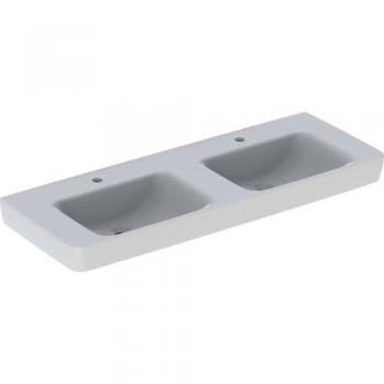 Geberit Renova Plan 130x48 cm double vasque, trou pour robinet au centre, sans trop-plein, blanc KeraTect