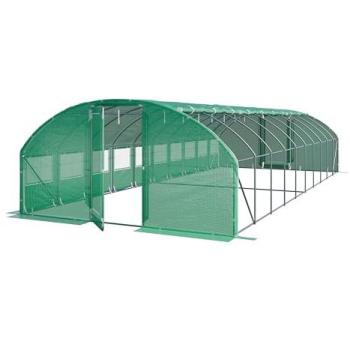 Serre Tunnel Toolport 4×10 m – Porte Pivotante, Bâche PE 180 g/m², Vert Transparent