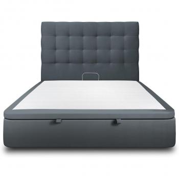 Sommeil de Plomb Lit Coffre 160x200cm, Tête Capitonnée Velours Gris Anthracite, Hauteur 39 cm