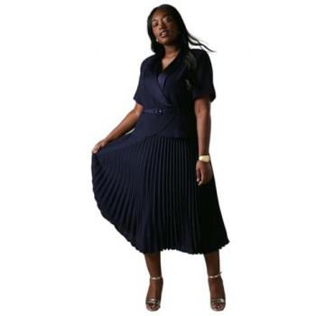 Ocean View Plus‑Size Wrap Dress, Navy, 20