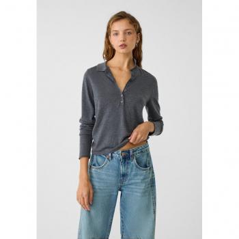 Zopfmuster-Pullover im Polo-Stil in Graumeliert von Stradivarius L