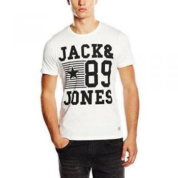 Camiseta de hombre Jack & Jones JJORNEW Giles, blanco, cuello redondo, talla L