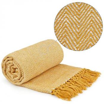 That Home Shop Herringbone Recycled Cotton Throw – Ochre Yellow, 50×60″
