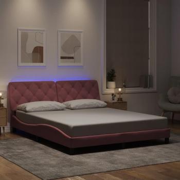 Cadre de lit en velours rose avec lumière LED 160x200 cm