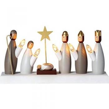 STAR TRADING Fensterleuchter Krubba, 5-flammig, Holz, Weisen, Maria, Josef, Jesuskind