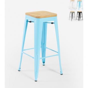 Tabouret Tolix Cuisine-Bar Plateforme Bois Steel Up Bleu