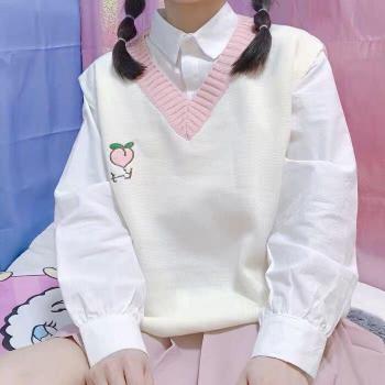Pull gilet femme col V Kawaii imprimé solide