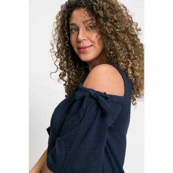 Maglia svasata con maniche ad aletta, spacchetti sulle spalle, scollo a girocollo, Donna, Blu, Taglia 48/50
