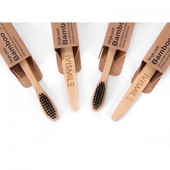 IVISMILE – brosse à dents en bambou et grattoir à langue, pack familial de 4 pièces