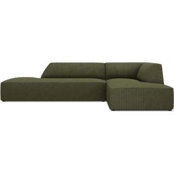 Canapé d'angle droit en velours côtelé vert 273x69x180cm