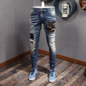 Jeans Slim Spliced para Hombre