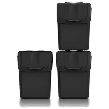 KEDEN SORTIBOX Set aus 3 Mülltonnen, 60L, schwarz, 100% recycelter Kunststoff