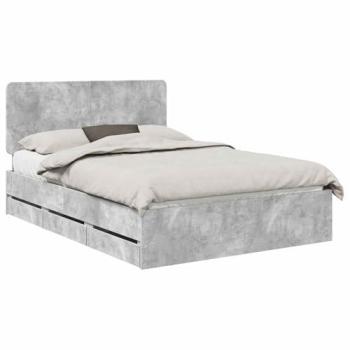 Concrete Grey Bed Frame & Drawer Set – 160×200 cm, Engineered Wood Construction