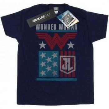 Coton T‑shirt enfant noir DC Comics – Wonder Woman & Flag de la Justice League