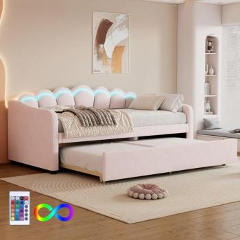 Canapé convertible enfant avec lit gigogne rose